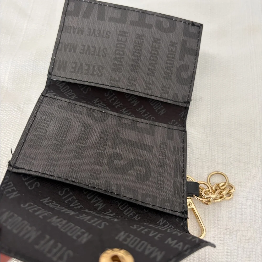 Steve Madden Card Holder Mini Wallet Keychain Black Logo(B124),